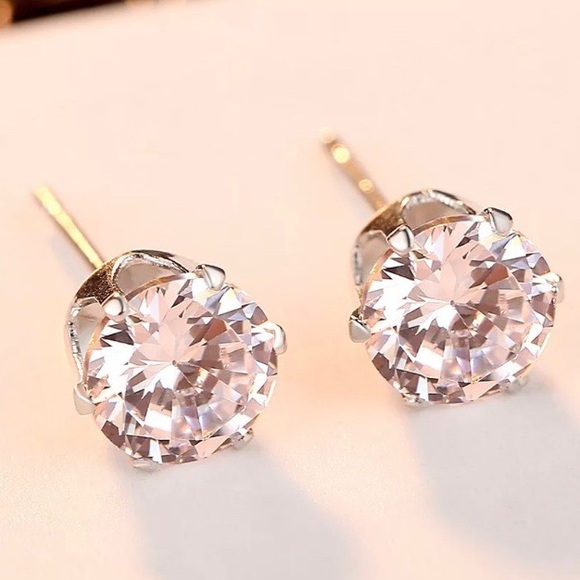 925 Silver 7.5MM Round 2 Carat Diamond Earrings - Picture 5 of 5